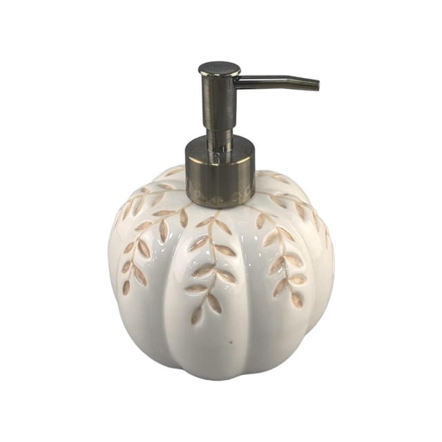 Naiovety Lindo dispensador de calabaza-decoración de cerámica reutilizable para Halloween, bomba de jabón de manos con Hojas de arce de Juegos de accesorios de baño blanco