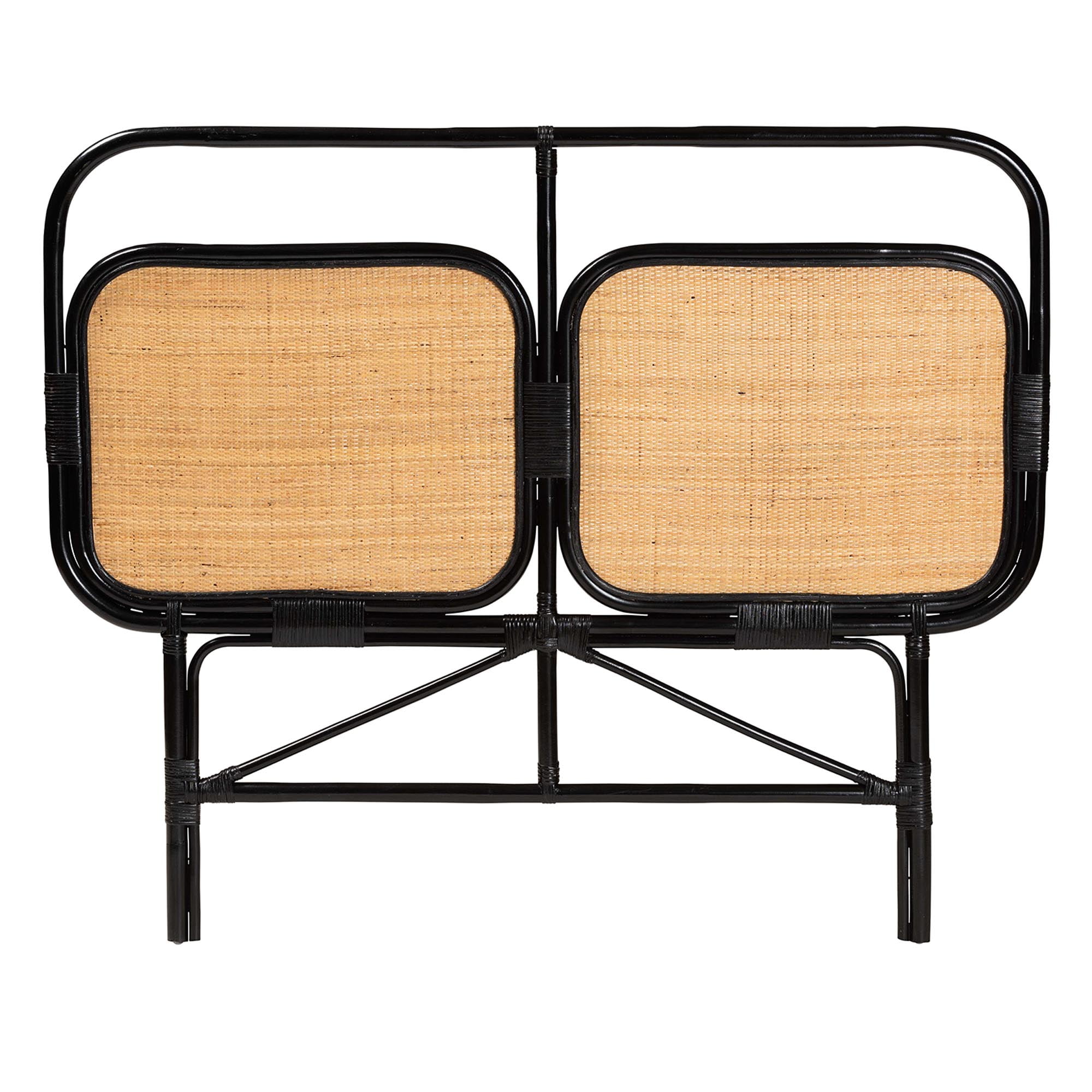 bali & pari Ramsey Modern Bohemian Two-Tone Black and Natural Brown Rattan King Size Standalone Headboard