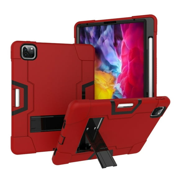 Dteck Case For iPad Pro 12.9" 5th Generation 2021,Shockproof Rubber Kickstand Case 3-Layer Protection Heavy Duty Cover for iPad Pro 12.9-inch 5th Gen 2021,Red Black
