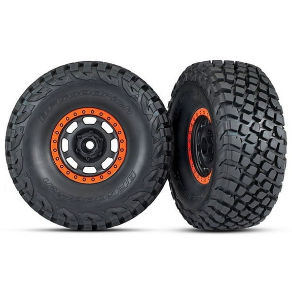Traxxas 8472 Tire/Wheels Desert Racer Wheels,Black w/Orange Beadlock,Goodrich