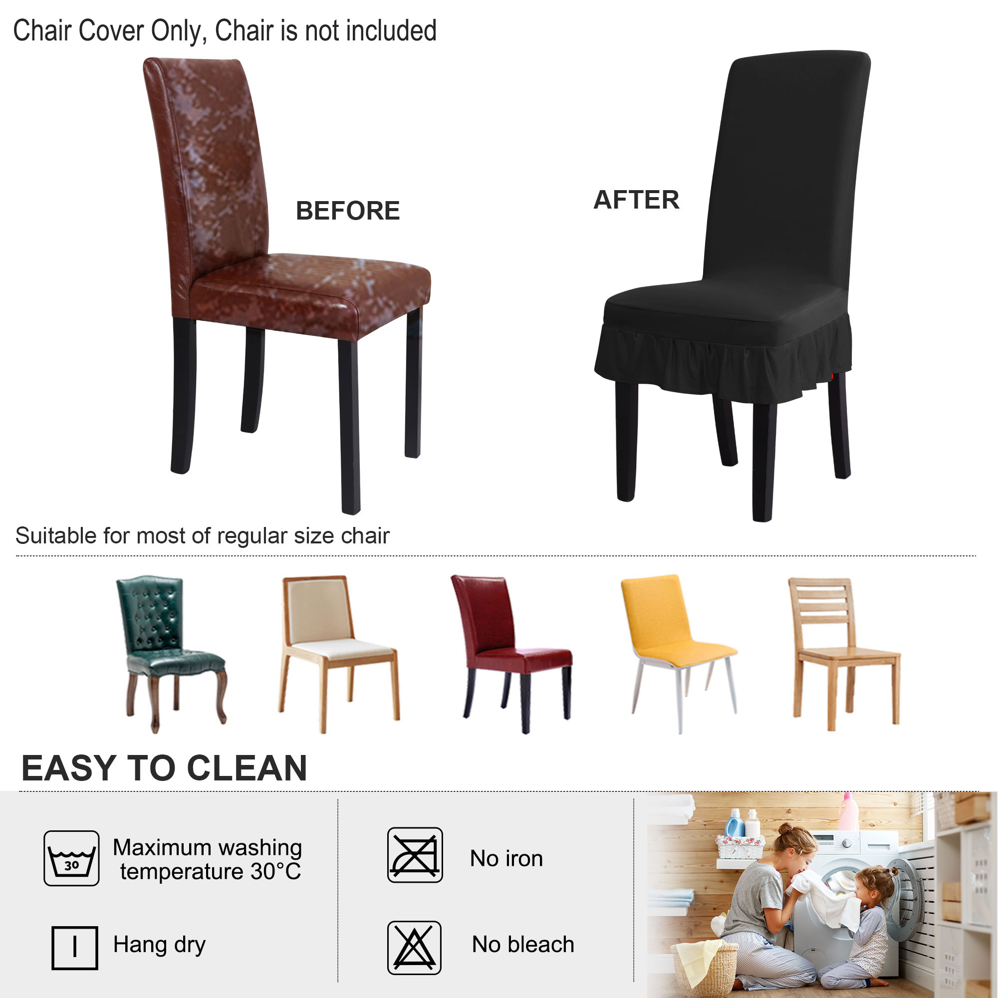 Unique Bargains Ruffled Skirt Dining Chair Cover Ruffled Seat Slipcovers Black M