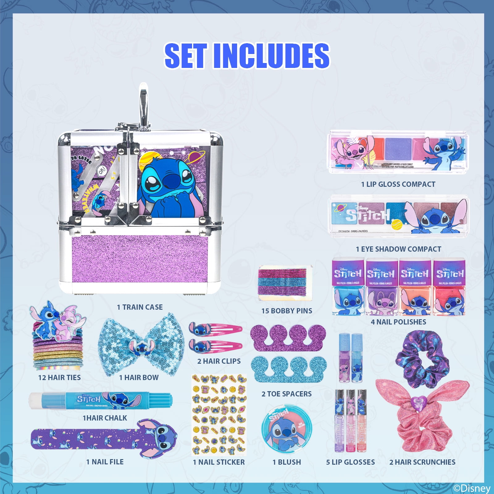 Stitch Beauty Deluxe Train Case, Make Up for Girls, Ages 3+, by Townley Girl