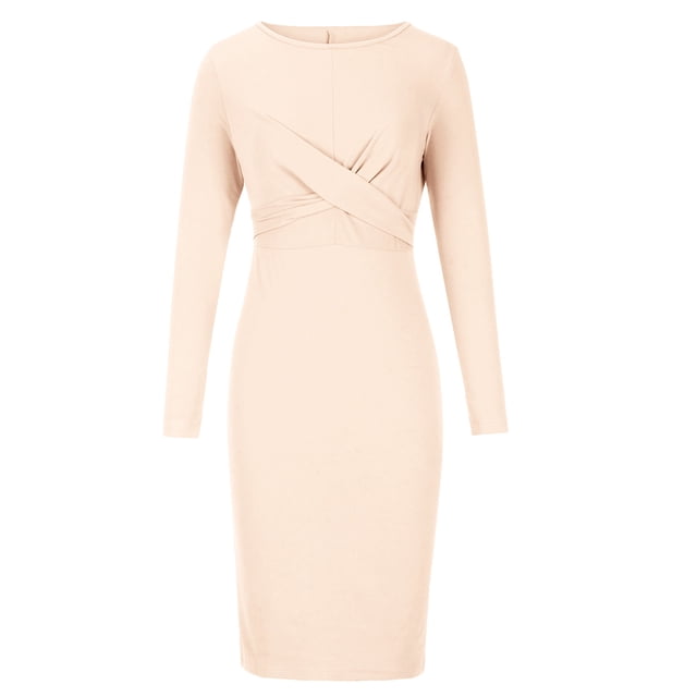 Vestidos Para Mujer Vestido de Manga Larga Sólido Delgado Abrigo de Cadera Vestido de Cuello Redondo Odeerbi ODB174750