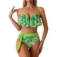 thumbnail image 2 of Musuos Mommy and Me  2-piece Summer Bikini Set, Contrast Color Leaves Print Ruffled Bra with Briefs Family Matching Swimsuit, 2 of 9