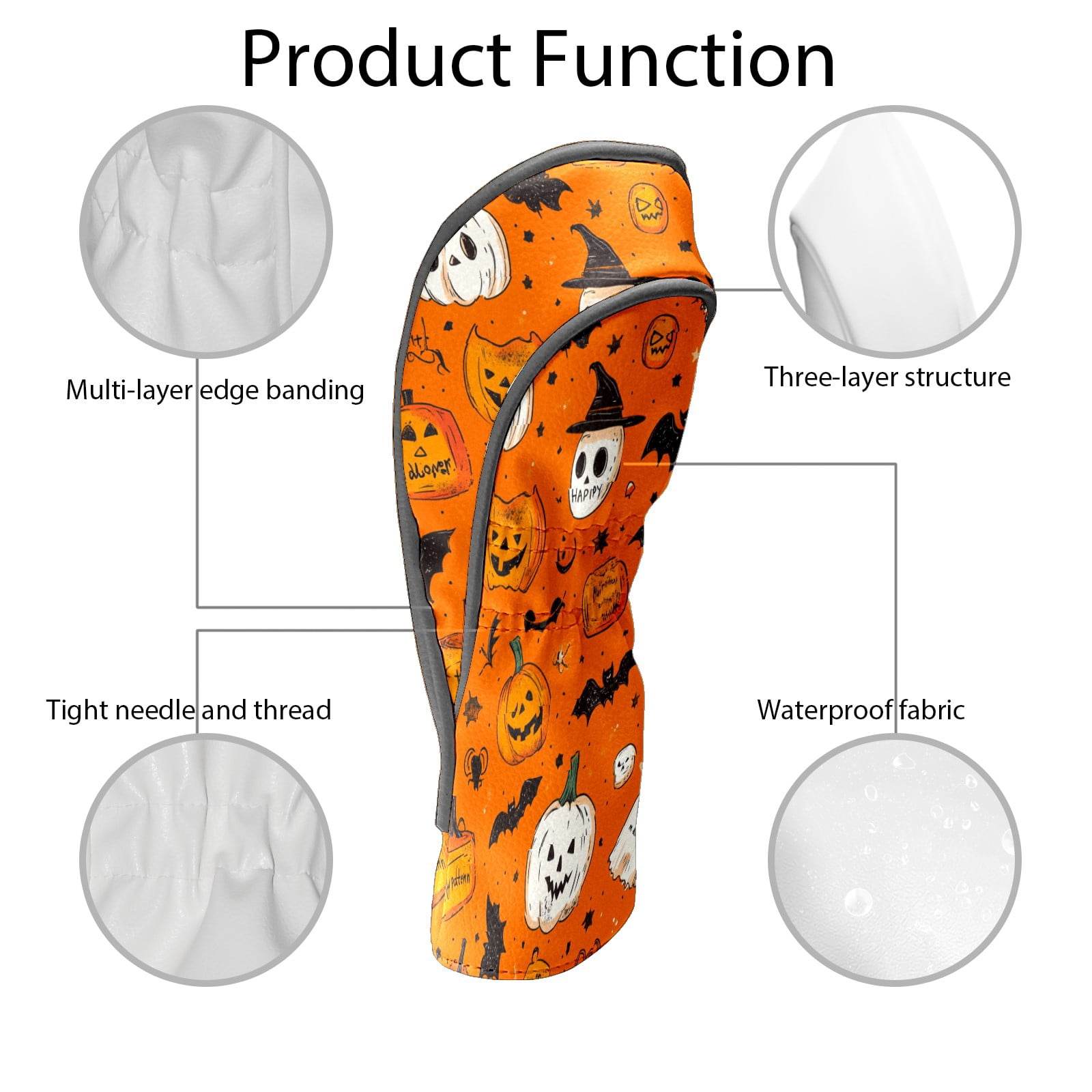 Golf Club Covers PU Leather Waterproof Head Covers for Fairway Woods Hybrids Halloween Pumpkin Unisex Fits Most Brands