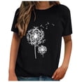 thumbnail image 3 of Summer Casual T Shirts for Women Dandelion Print Breathable Tee Crewneck Short Sleeve Ladies Top Black XXL, 3 of 5
