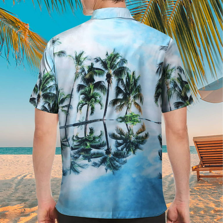 2023 Summer Hawaiian Shirts for Men Fashion Palm Trees Print