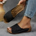 thumbnail image 2 of Women Slippers with Arch Support Wedge Thick Sole Hollow Open Toe Slip-on Slides Women Footwear Beach Vacation Holiday Vintage FashionBlack 7, 2 of 8