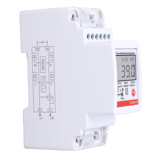 Medidor De Energía Monofásico, AC230V 5A 35 Mm Montaje En Carril DIN Medidor De Uso De Electricidad Indicador De Pulso LED Para Gestión De Sistemas Fotovoltaicos