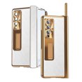 thumbnail image 1 of Mantto For Samsung Galaxy Z Fold 3 Case,Luxury Lychee Pattern PU Magnetic Kickstand Hinge Hard PC Shockproof Cover with S Pen Holder and Built-in Tempered Glass Front Film.Gold&Silver, 1 of 8