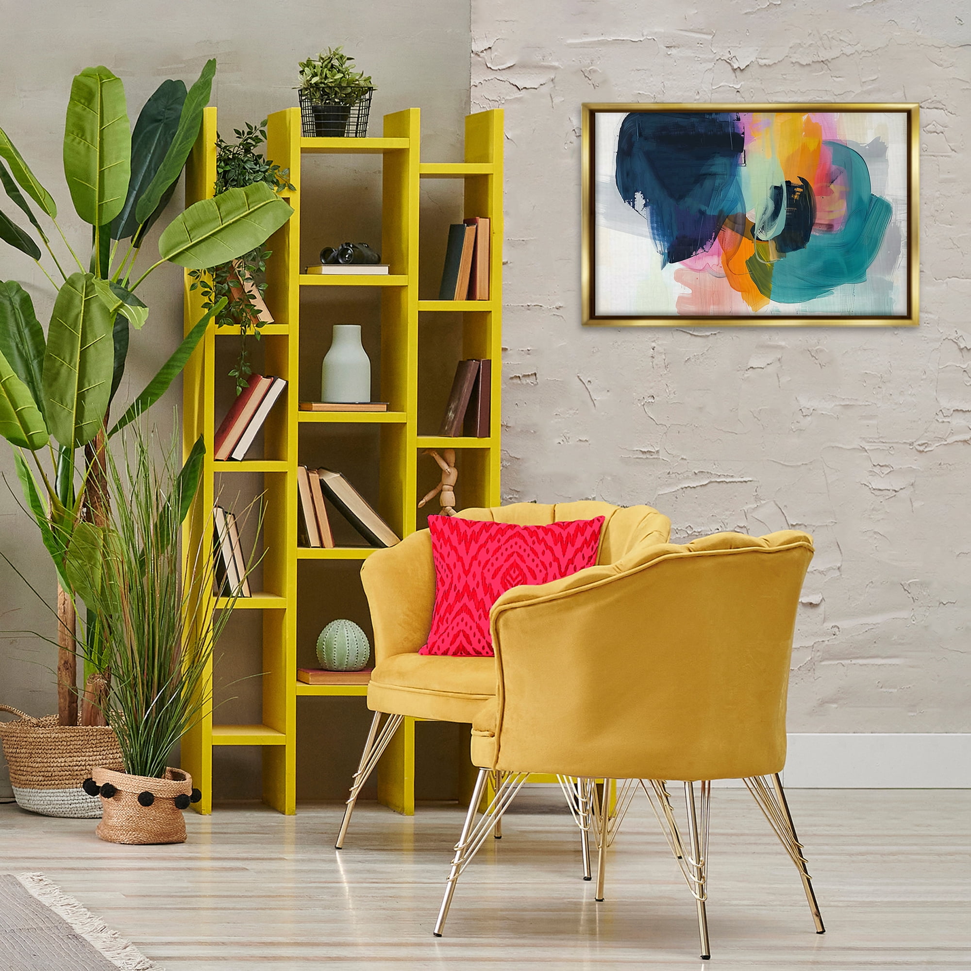 Stupell Industries Bold Hue Paint Strokes Abstract Painting Gold Floater Framed Canvas Art Print Wall Art, 25 x 17