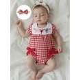 thumbnail image 5 of Rovasas Baby Girl Lobster Embroidery Romper Plaid Jumpsuit with Headband, 5 of 9