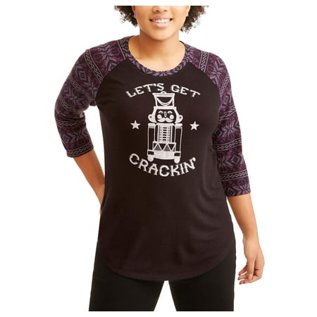 Junior Plus Holiday Graphic Printed Raglan Sleeve T-Shirt