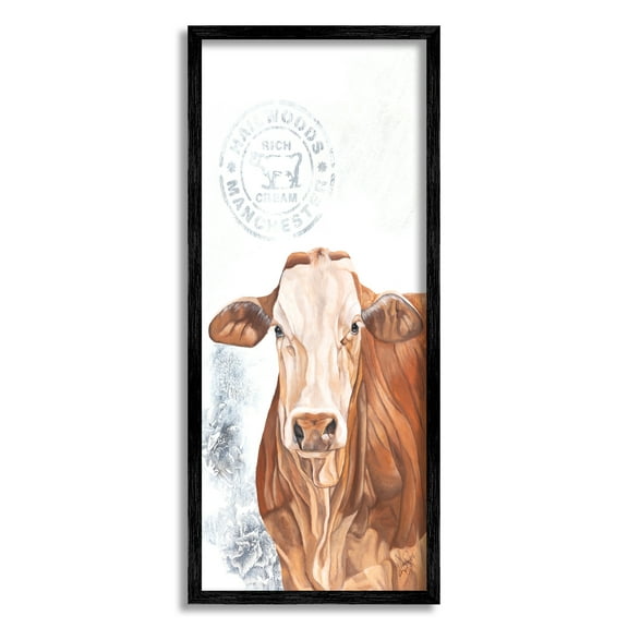 Stupell Vintage Fresh Cream Farm Cow Animals & Insects Painting Black Framed Art Print Wall Art