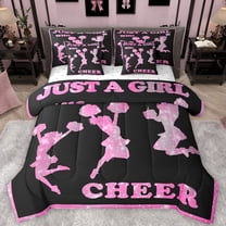Castle Fairy Cheer Cheerleader Girl Bedding Comforter Set 7pcs,Black Pink Queen Bedding Sets Super Cozy,Abstract Gradient Queen Sheet Sets,Super Cozy Room Decor,Reversible