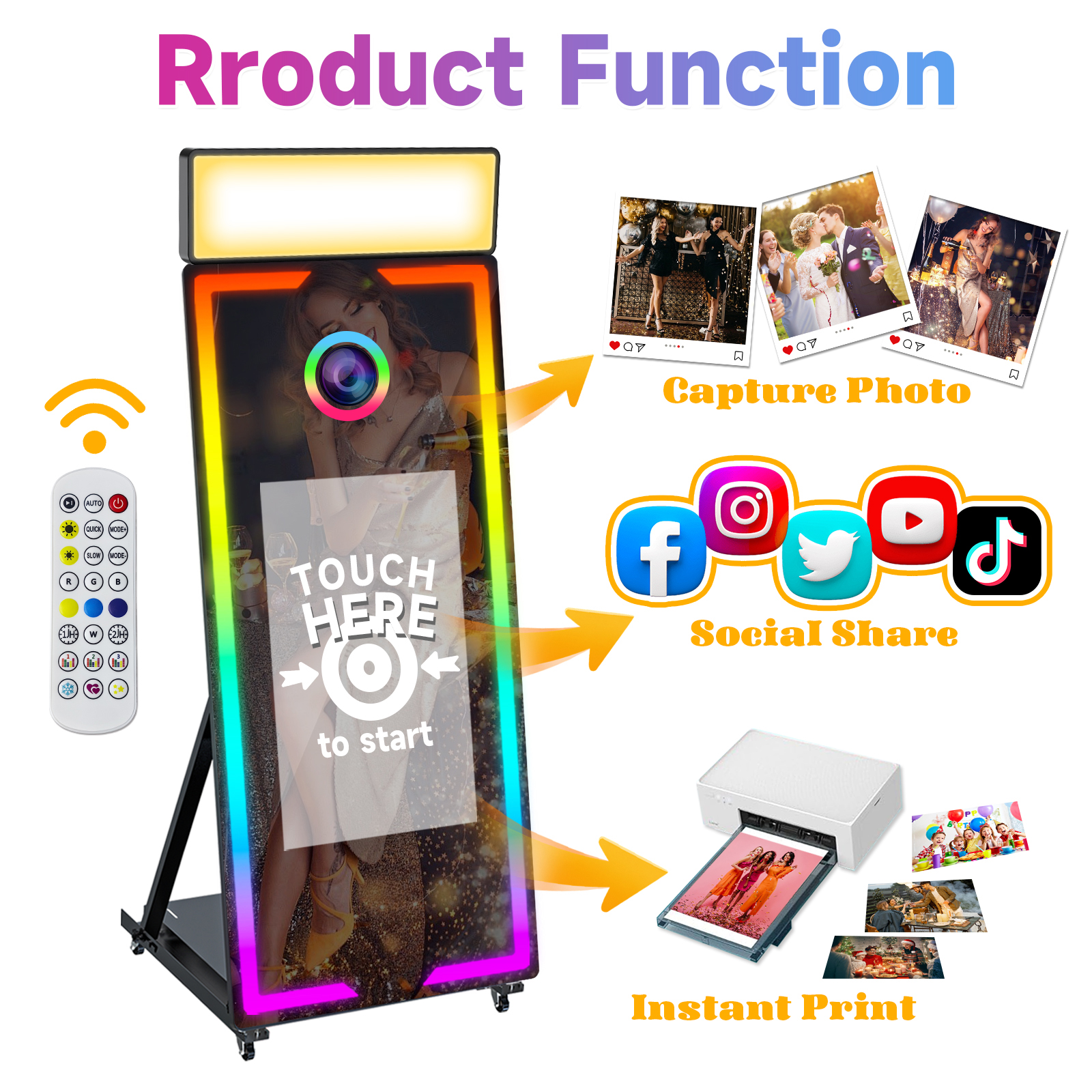 Magic Mirror Photo Booth, 65'' Mirror Photo Booth, 32'' Touch Screen, Mirror PhotoBooth with Built-in Mini PC with Instant Print and Sharing for Event Party Wedding Rental (White, 32")