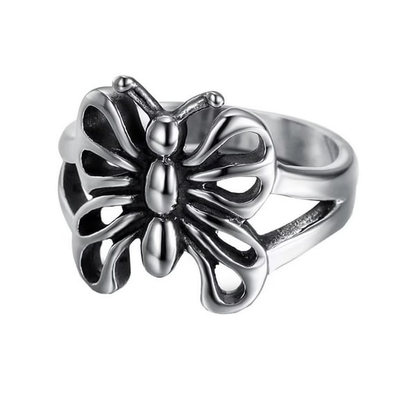 HIJONES Men Women's Butterfly Animal Punk Gothic Ring Vintage Personalized Stainless Steel Hip Hop Ring Band Finger Jewelry Size 8