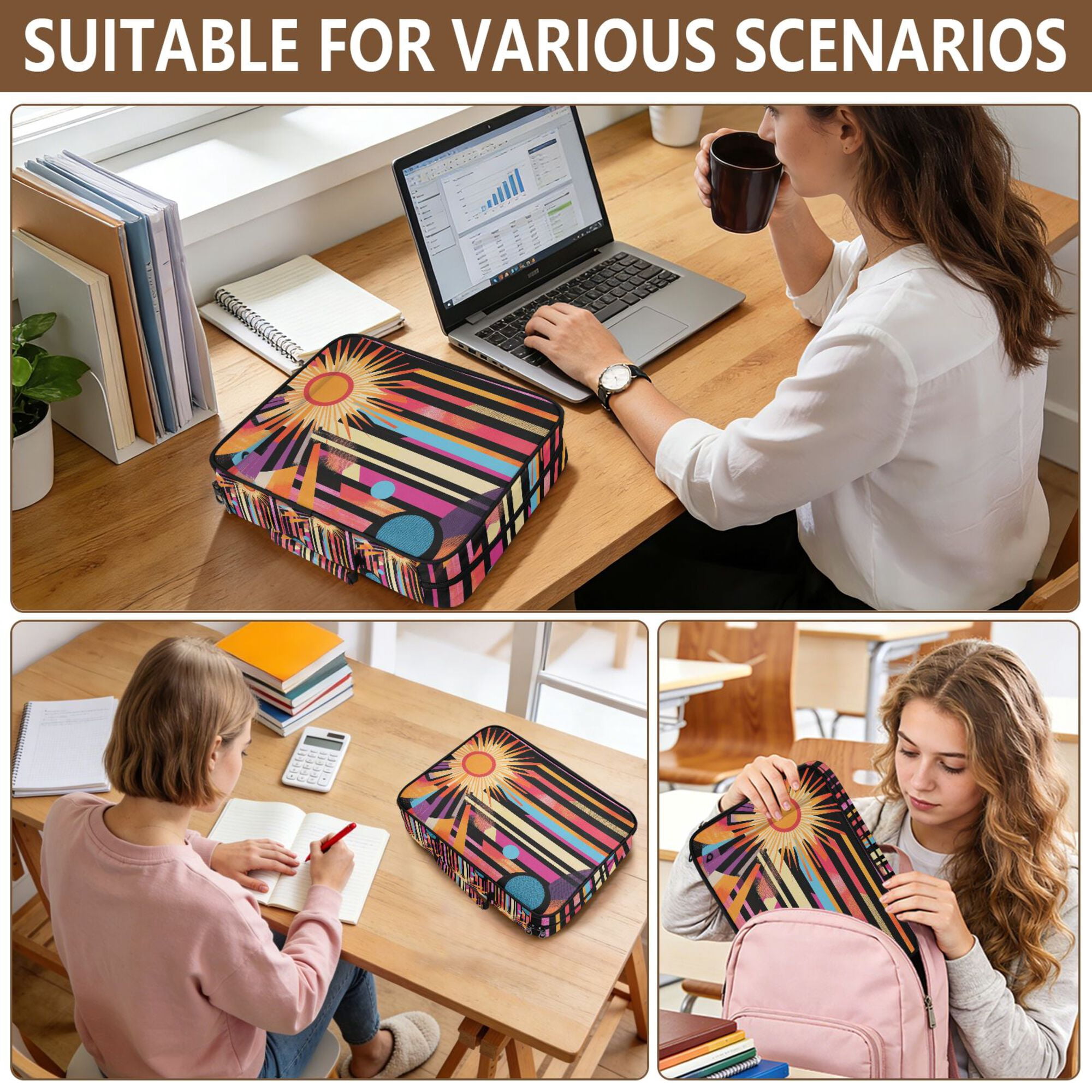 FORMRS Accordion File Folder A4 Size 7-Pocket Expanding Document Organizer Bag with 3 Ring Binder, Futuristic Sun
