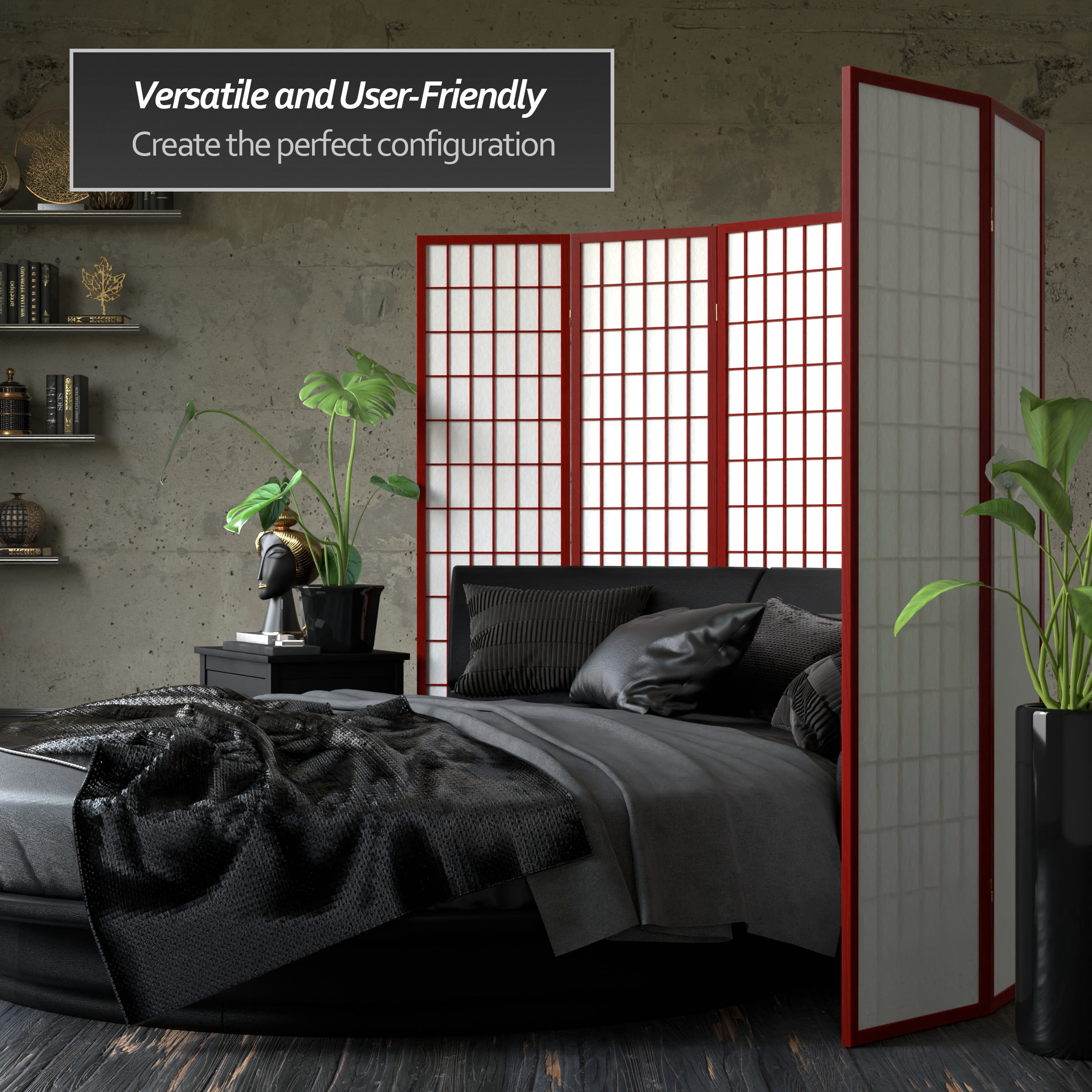 6 ft. Tall Window Pane Shoji Screen - Rosewood - 8 Panels