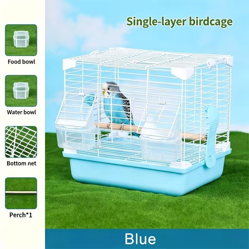 Parakeet Cage for Small Birds, Detachable Feeders, Wooden Perch, Easy-Clean Tray