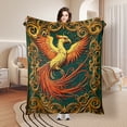 thumbnail image 2 of Phoenix Wall Hanging Green Pattern Themed Cozy Fleece Blanket Soft Warm Comfortable For Sofa Bed Travel Camping Living Room Office Chair Polyester Gift For Family Or Friends, 2 of 10