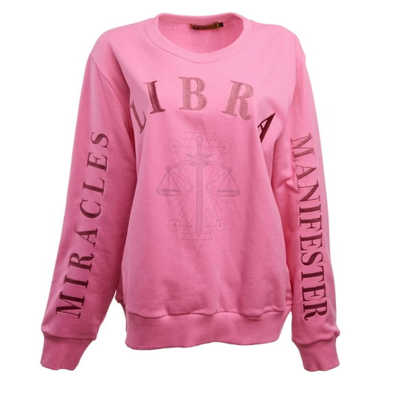 Libra Women’s 100% Premium Cotton Pink Crewneck Pullover Sweatshirt - Size S - Miracles Manifester