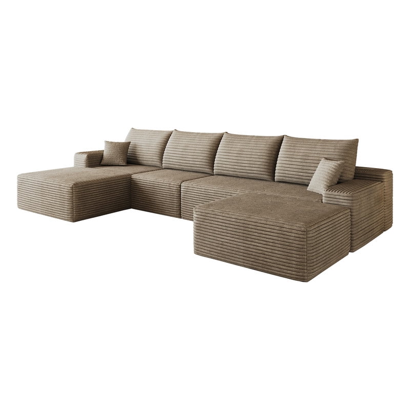 135" Cloud Sectional Sofa with Ottoman, U-Shaped Modular Sofa Couch with Chaise, Modern Minimalist Deep Seat Upholstered Sectional for Living Room, Plush Corduroy Fabric Corner Sofa