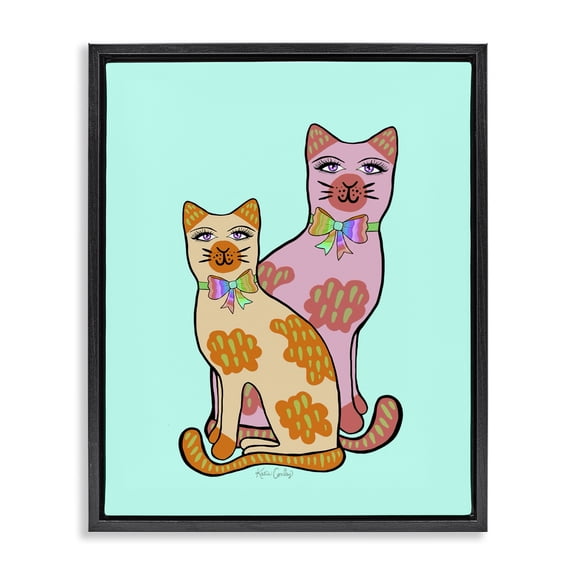 Stupell Industries Modern Funky Cats on Turquoise Black Floating Frame Canvas Art, 17 x 21, by Katie Conley