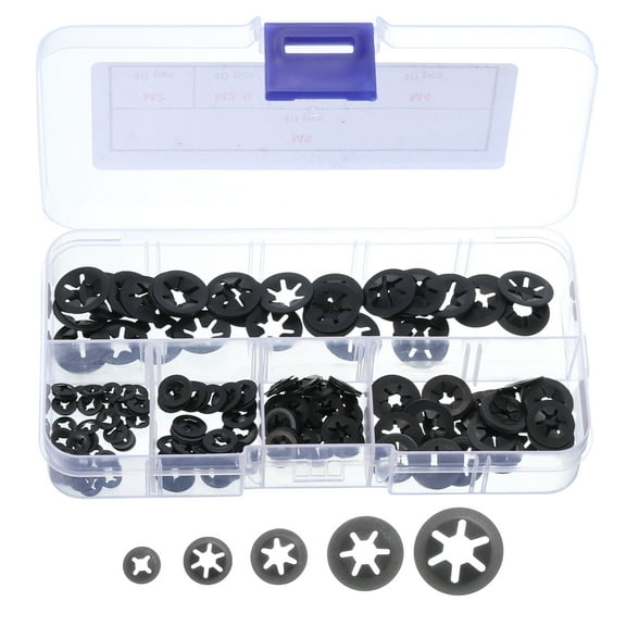 200 Packs Internal Tooth Star Lock Washers Set M2 M2.5 M3 M4 M5, 65Mn Steel Starlock Push Nuts