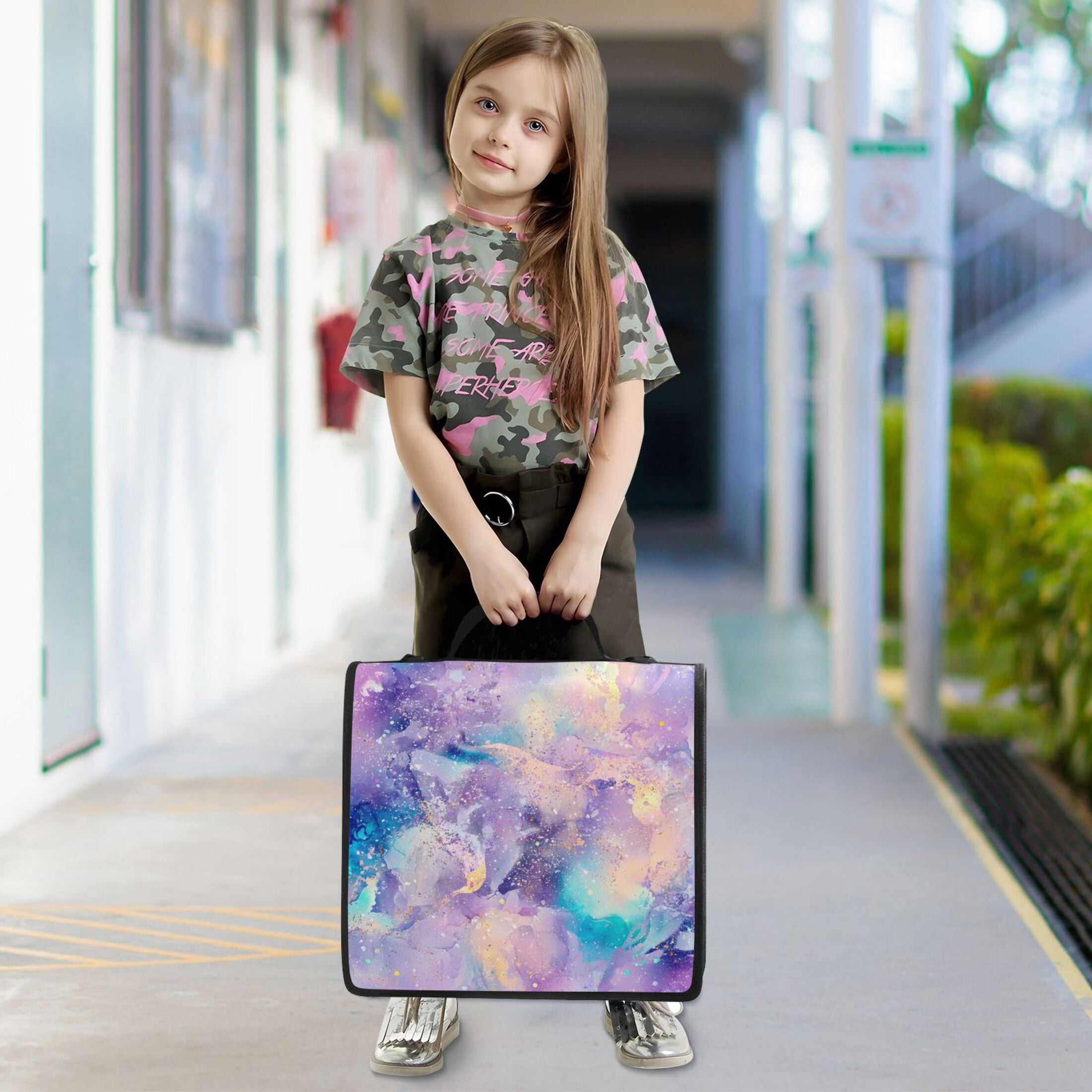 Water-Resistant 3-Ring Binder Organizer with Multiple Pockets Zipper Binder Bag for Office Pastel Watercolor Splashes