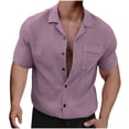 thumbnail image 2 of Mefallenssiah Hauts pour Hommes Décolleté Décontracté Col Cubain Col Rond Chemise à Manches Courtes Chemisier Cardigan, 2 of 6