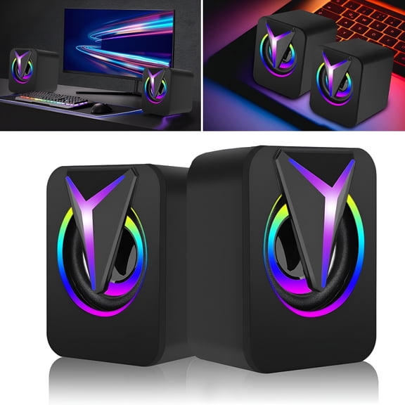 GJX Computer Speakers for Laptop, 2.0 Stereo Portable RGB Gaming Speaker Wired External Desktop Speaker, Mini USB Powered Speaker for Desktop TV Monitor PC Notebook Tablets