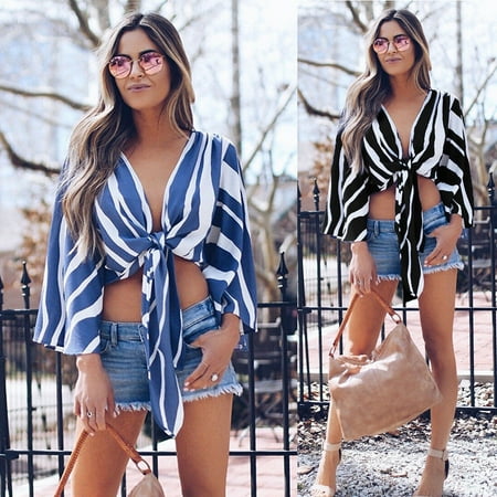 Tie Front Chiffon Blouse - Women Chiffon Cardigan Long-Sleeve Front Knot Tie Loose Blouse Shirt Crop Top