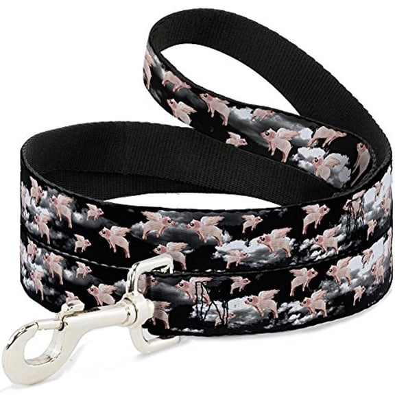 Buckle-Down DL-W30658-N Narrow 0.5" Flying Pigs Black White Pink Dog Leash