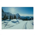 thumbnail image 2 of Winter Cutting Board, Panoramic Winter Scenery on Snow Covered Mountain with Sunny Weather and Trees Photo, Decorative Tempered Glass Cutting and Serving Board, Large Size, White Blue, by Ambesonne, 2 of 5