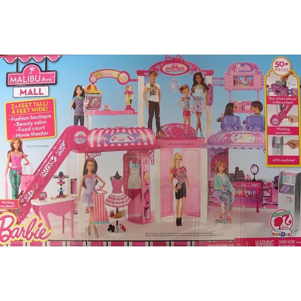 BARBIE Malibu Ave SHOPPING MALL 50+ Pieces PLAYSET w Working ESCALATOR