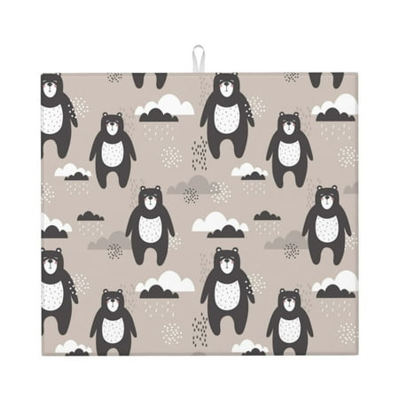 

Xecao Cartoon Bear Brown Print Dish Drying Mat for Kitchen Counter Absorbent Coffee Bar Mat Dish Drainer Rack Mats Dining Room Decoration