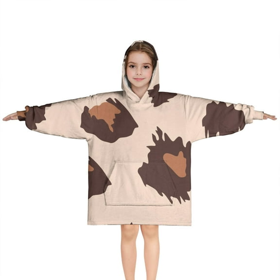 Beige and Brown Of Leopard Print Blanket Hoodies for Kids 6-13YR Oversize Wearable Blanket Hoodies for Boys Girls Teens