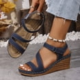 thumbnail image 4 of Rokment Wedges Dress Sandals for Women 2026 Stylish Simple Casual Leather Platform Chunky High Heels Summer Beach Orthopedic Dressy Work Sandal Ladies Navy Size 10.5, 4 of 7