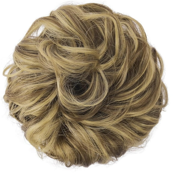 WEIF-Messy Bun Hair Pieces - Large Wavy Curly Elastic Hair Bun Scrunchies Ponytail Extensions Synthetic Chignon Hairpieces for Women, Ash Brown & Blonde 1.94oz