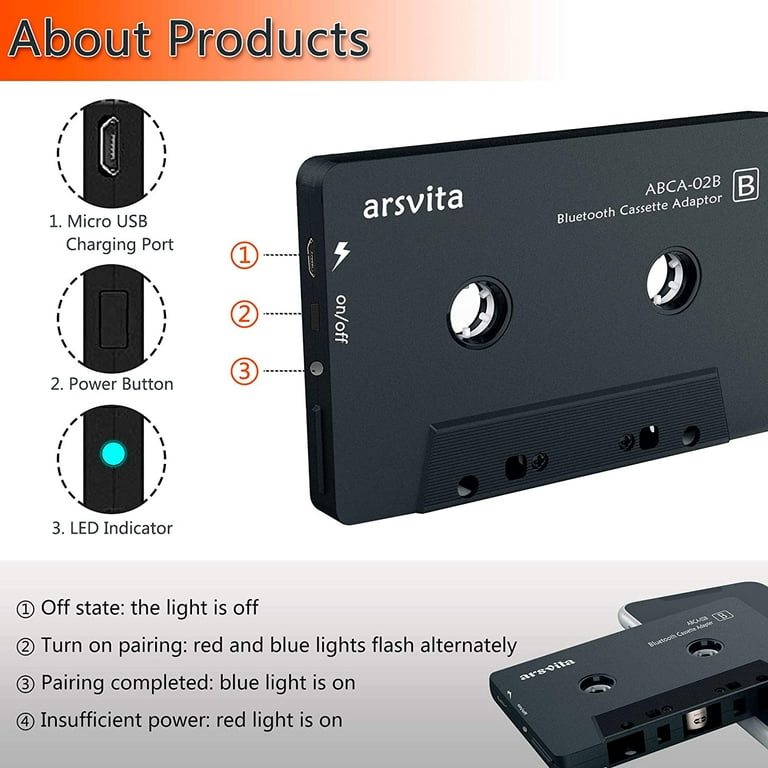 Car Bluetooth Cassette Adapter for Car with Stereo Audio