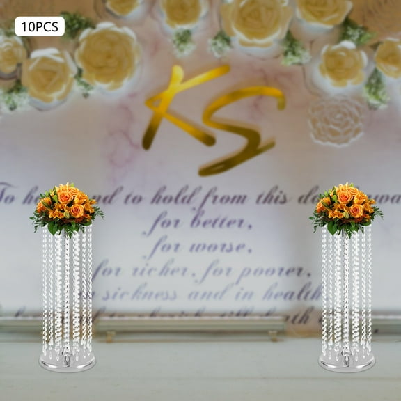 10Pcs Wedding Flower Vase Silver Centerpieces Table Flower Stand with Glass Bead String