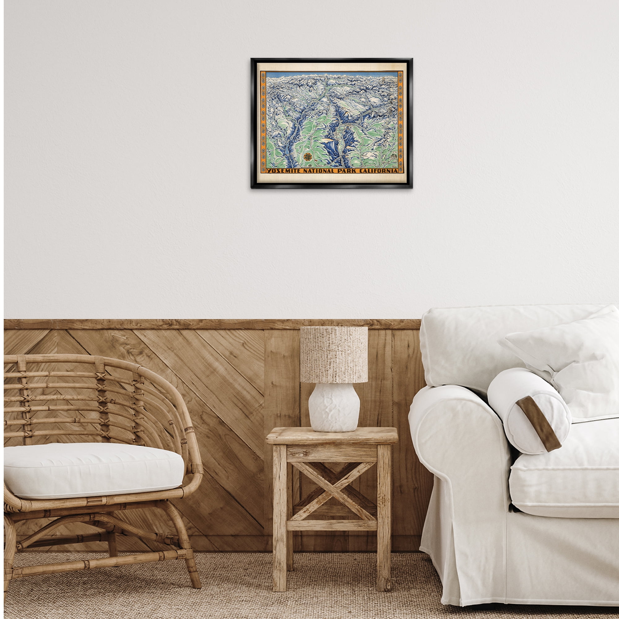 Stupell Industries Vintage Yosemite Map Town & City Painting Black Floater Framed Art Print Wall Art, 21 x 17