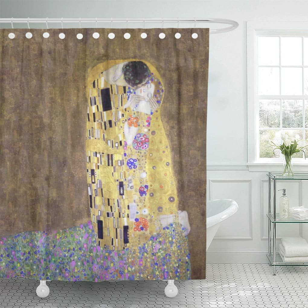 72"×72" Bathroom Shower Curtain Set with Hooks The Kiss by Gustav Klimt Bathroom 