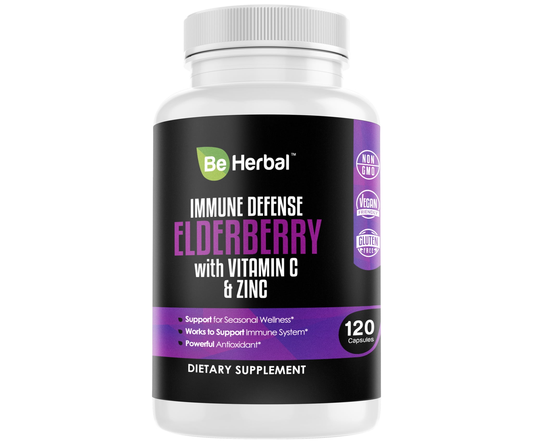 BE HERBAL Elderberry with Zinc and Liposomal Vitamin C 120 Capsules