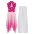 thumbnail image 3 of Doomiva Kids Girls Church Worship Praise Dance Outfit Sleeveless Sequin Tunic Swing Dress with Liturgical Pants Hot Pink 8, 3 of 7