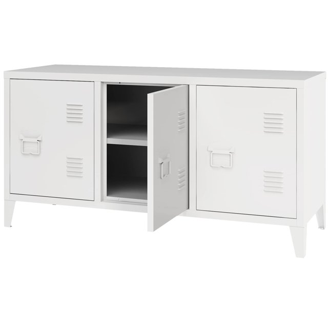 MIOCASA Meuble TV Table en Métal avec Rangement Acier 3 Portes Casier pour Salon (Blanc)