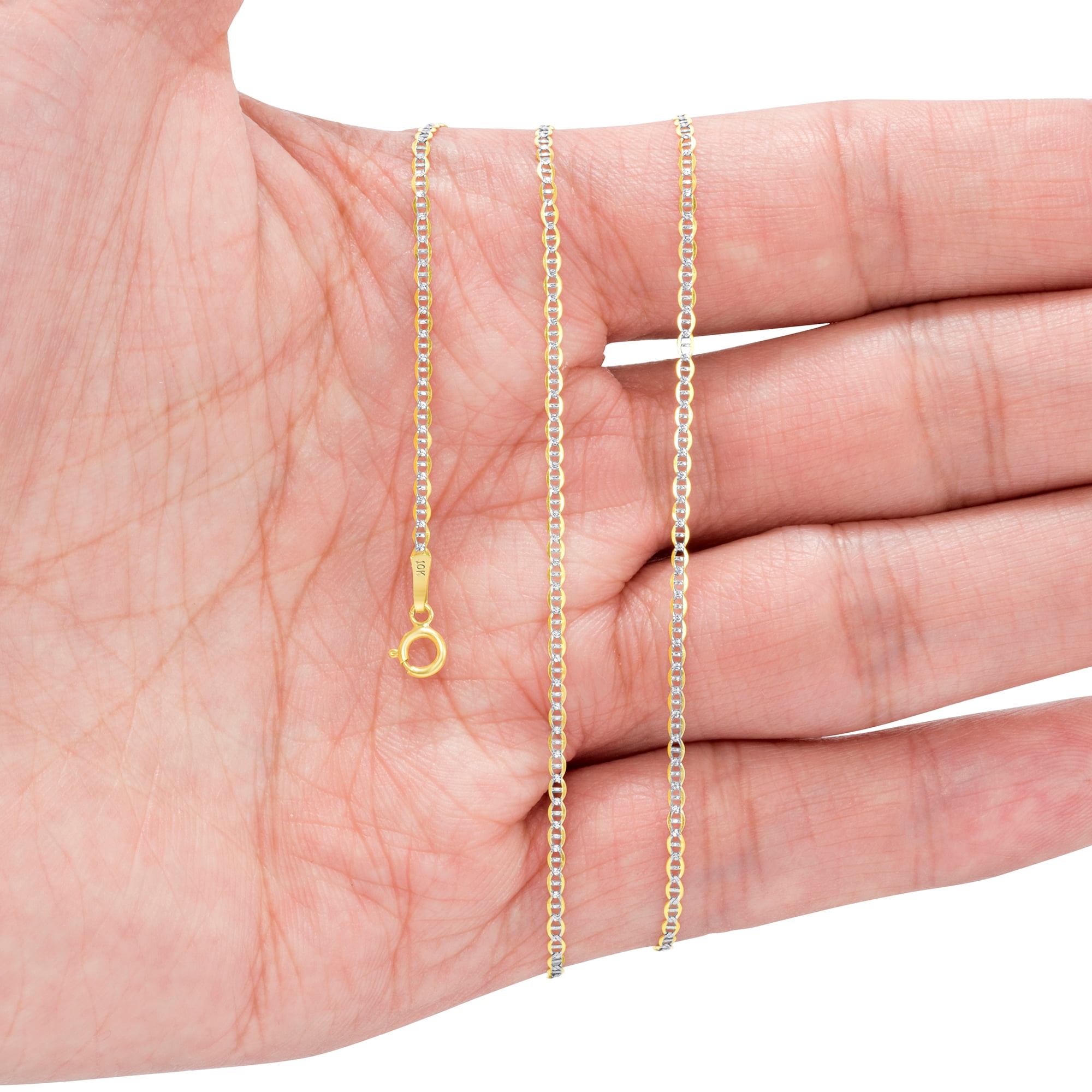Nuragold 10k Real Yellow Gold Solid Mariner 1.5mm Anchor Chain Pave Diamond Cut Necklace (16"-26") Dainty Two Tone Italian Jewelry for Women