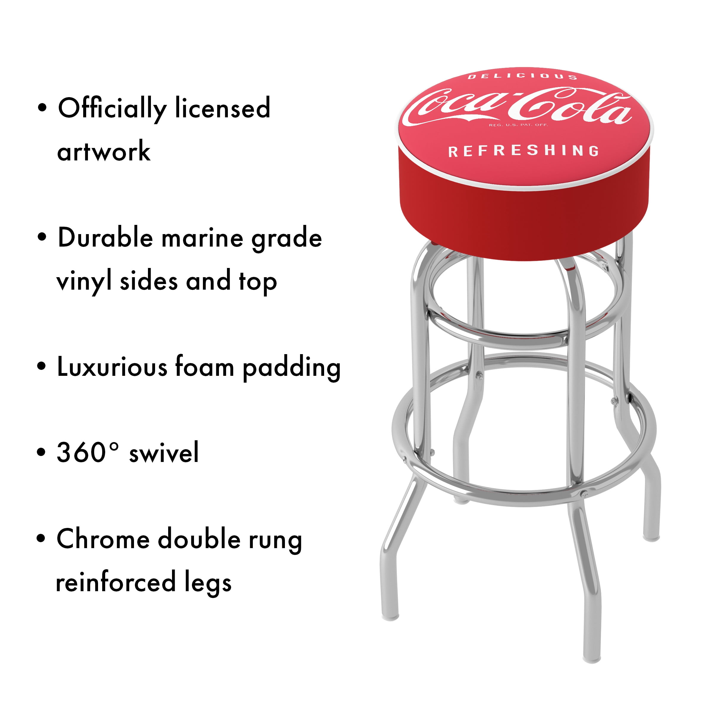 Trademark Gameroom Coca-Cola Vintage Bar Stool with Padded Seat
