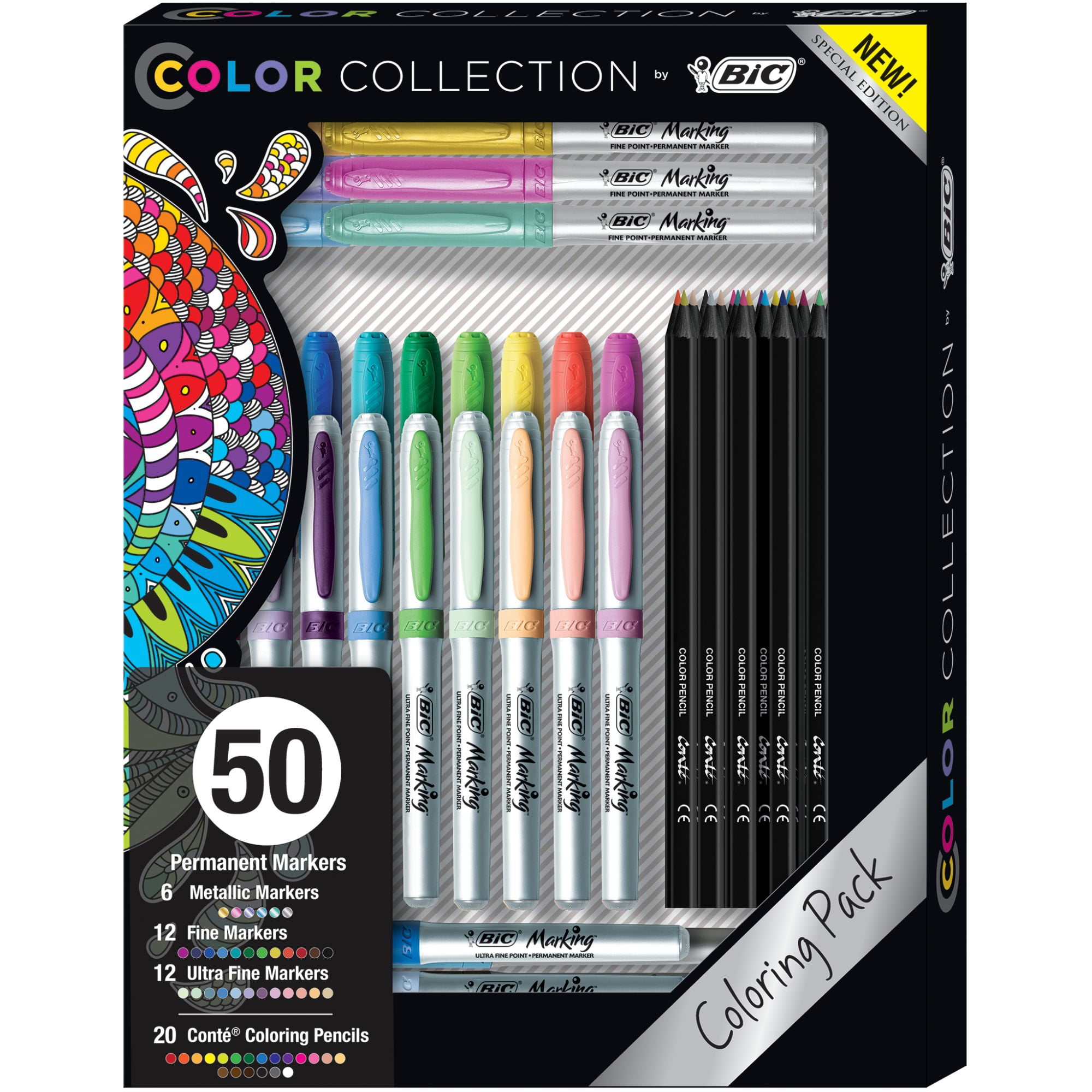 Intensity Permanent Marker Coloring Bundle Assorted Fine/Ultra Fine Tips Assorted Fashion and Metallic Colors 56-Count